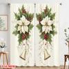 2pcs,2D Plane Printing Light Filtering Curtains Christmas Bells Holly Flowers (2) Versatile Fabric (without Rod) Decorations
