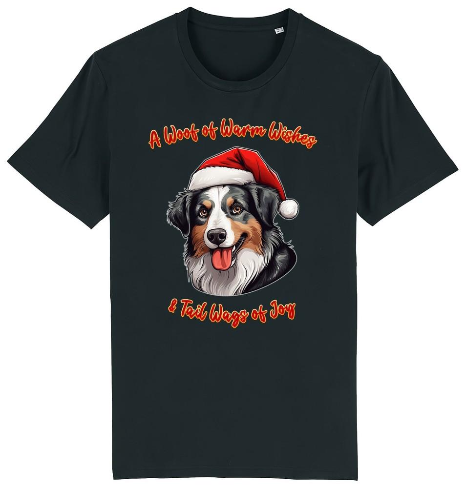 

Mens Womens Australian Shepherd Christmas T-Shirt Santa Dog Woof Wishes Dogs Pet M