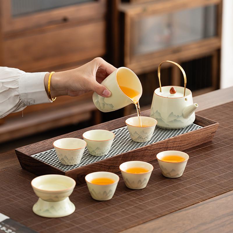 High-end Business Gift Box Light Luxury Ru Kiln Complete Set of Tea Making Kung Fu Tea Set Chinese-style Beauty Corporate Event Gifts