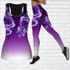 Fioletowy nadruk w róże strój do jogi dla kobiet modne legginsy treningowe Fitness sportowe spodnie do jogi na co dzień