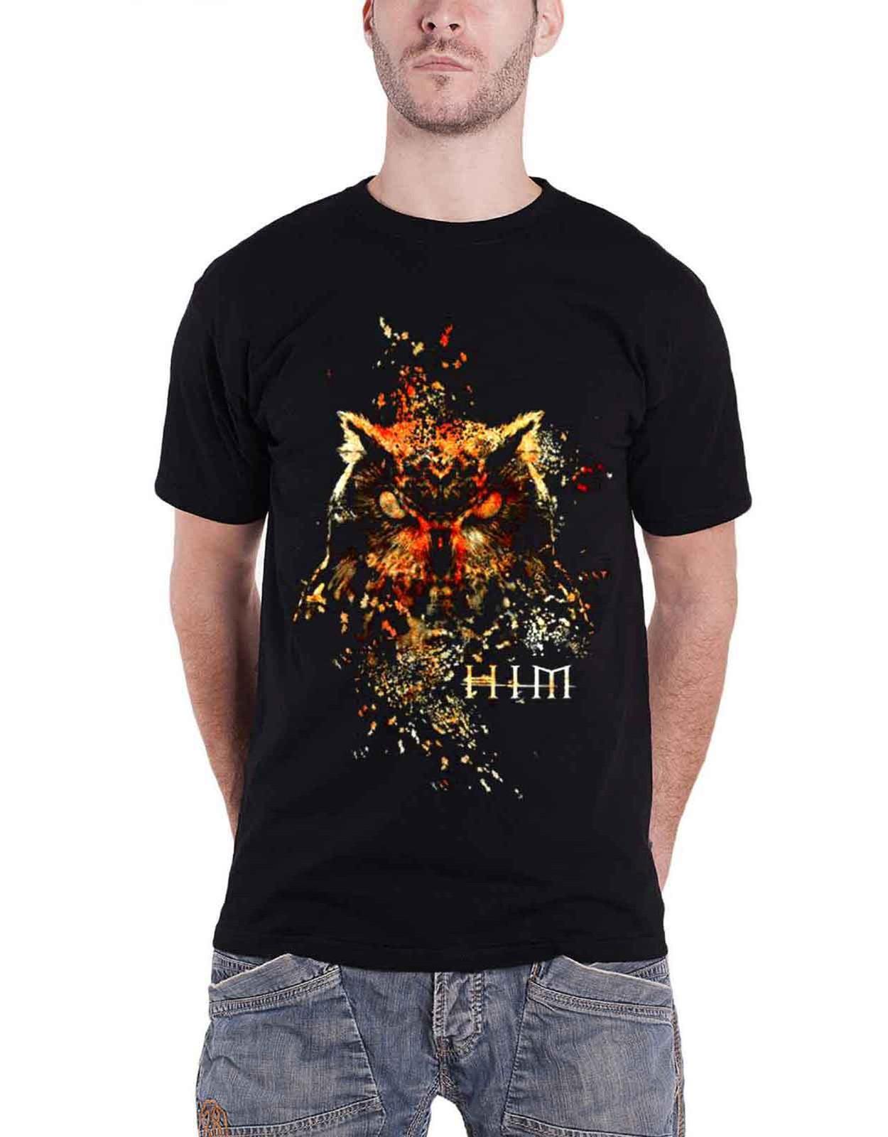 HIM T Shirt Owl Splattered Colors Distressed Band Logo Official Mens New Black Unisex T-Shirt XXXL