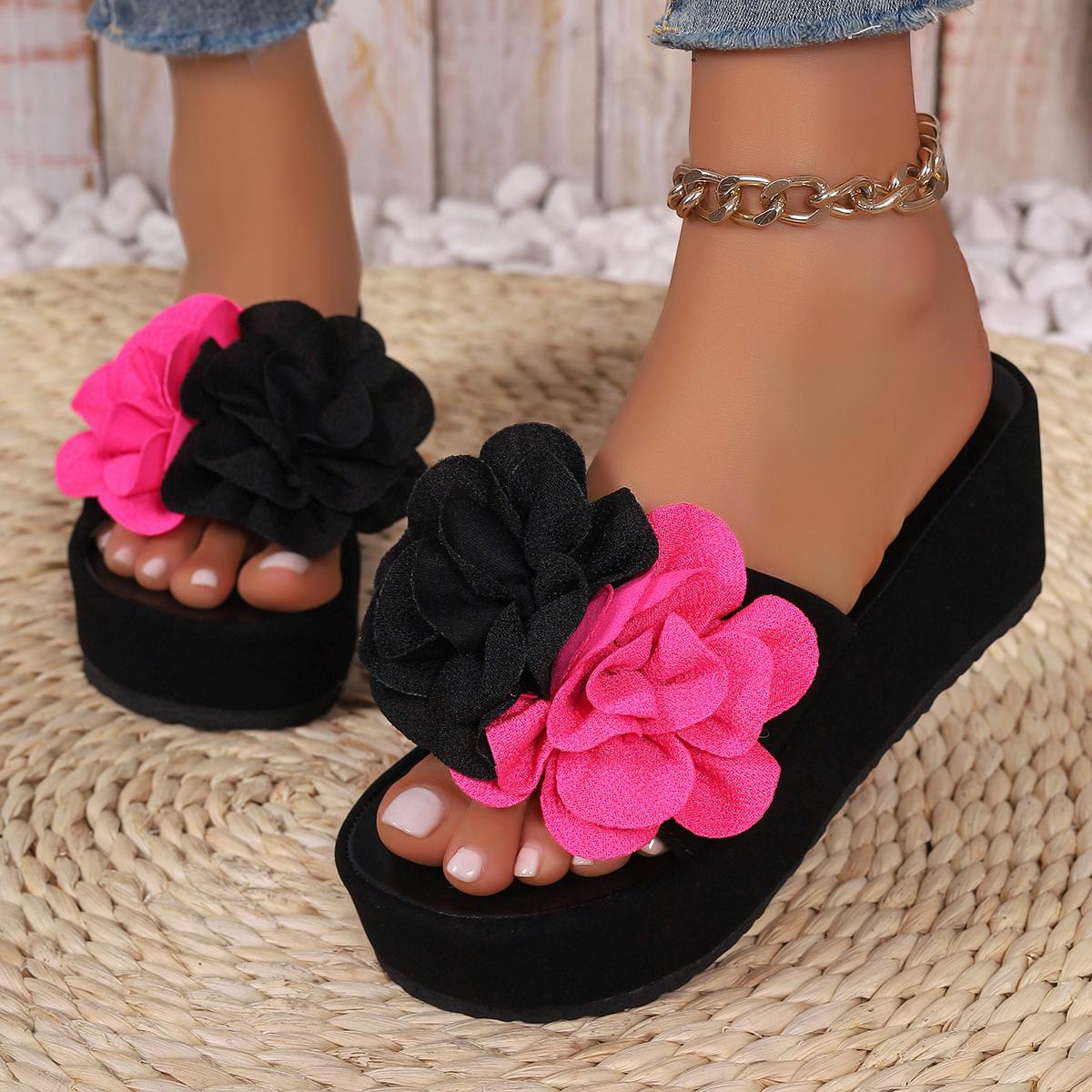 

Fashion Summer Women Wedge Slide Beach Slipper Thick Heel Ladies Sandals Crystal Decorate No Slip Platform Slippers Plus Size 35-43 43