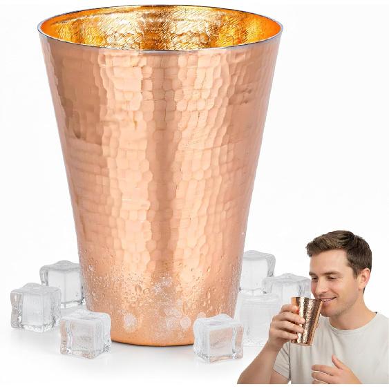 24 Ounce Tall Copper Cup for Drinking Water, 1mm Thick Solid Copper, Hand-Hammered Texture, Ayurvedic Health & Wellness Tumbler for Detox, Energy