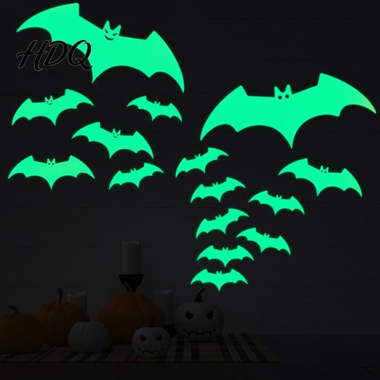 Glow Stickers Halloween Glow-in-the-Dark Bat Wall Stickers Luminous Cartoon Flying Bats Decals for Ceiling Door Window Decor Self-Adhesive Reusable