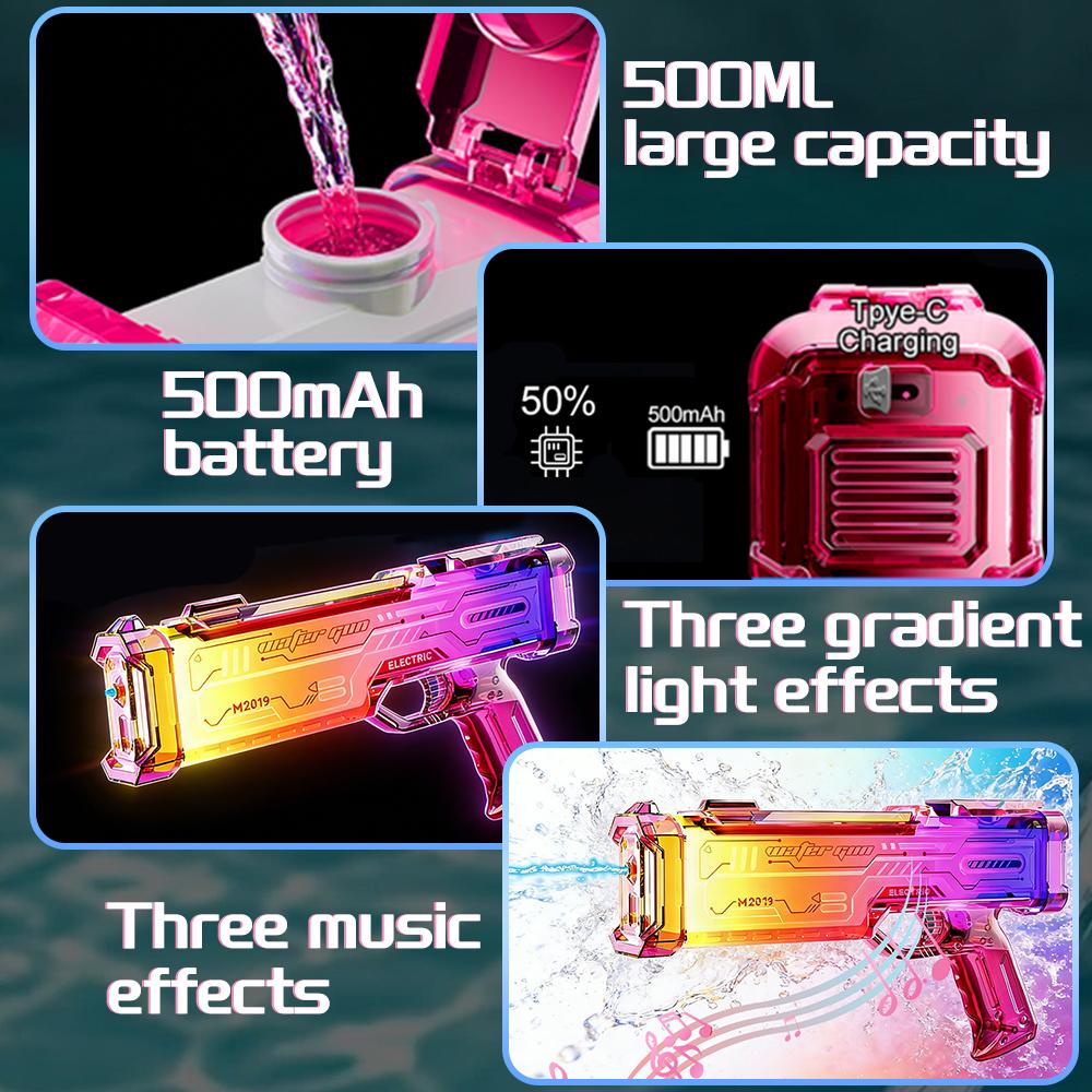 500Ml Electric Water Gun With Rgb Led Lights, Automatic Squirt Gun For Kids Adults, Summer Pool Party Outdoor Water Battle