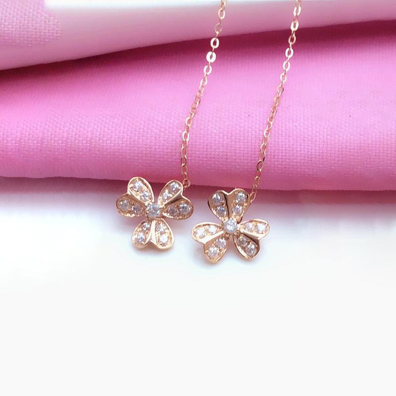 

Изысканные Российские 585 Фиолетовое Золото Модные Наушники в Виде Трехлистного Цветка Покрытые Розовым Золотом Циркон Тонкие и Изысканные Наушники ( 6cm )