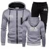 Ensemble de Sport Homme à Capuche et Fermeture Éclair Doublé Polaire Sweatshirt Manches Longues Pantalon Tenue Décontractée