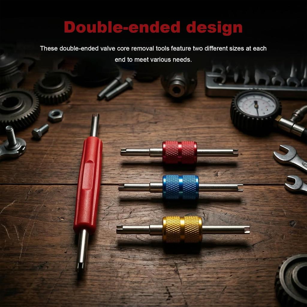 4 PCS R134 R12 A/C Valve Core Remover, Dual Head Air Conditioning Schrader Valve Core Removal Tool, Universal A/C HVAC Line Repair Tool Tire Valve