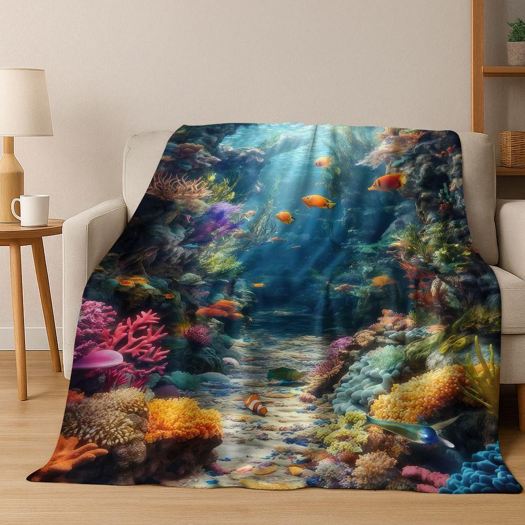 26 Style Underwater World Sea Dolphin Turtle Coral Art Flannel Blanket,Cozy Soft Throw Blanket for Home Bedroom Bed Sofa Kids