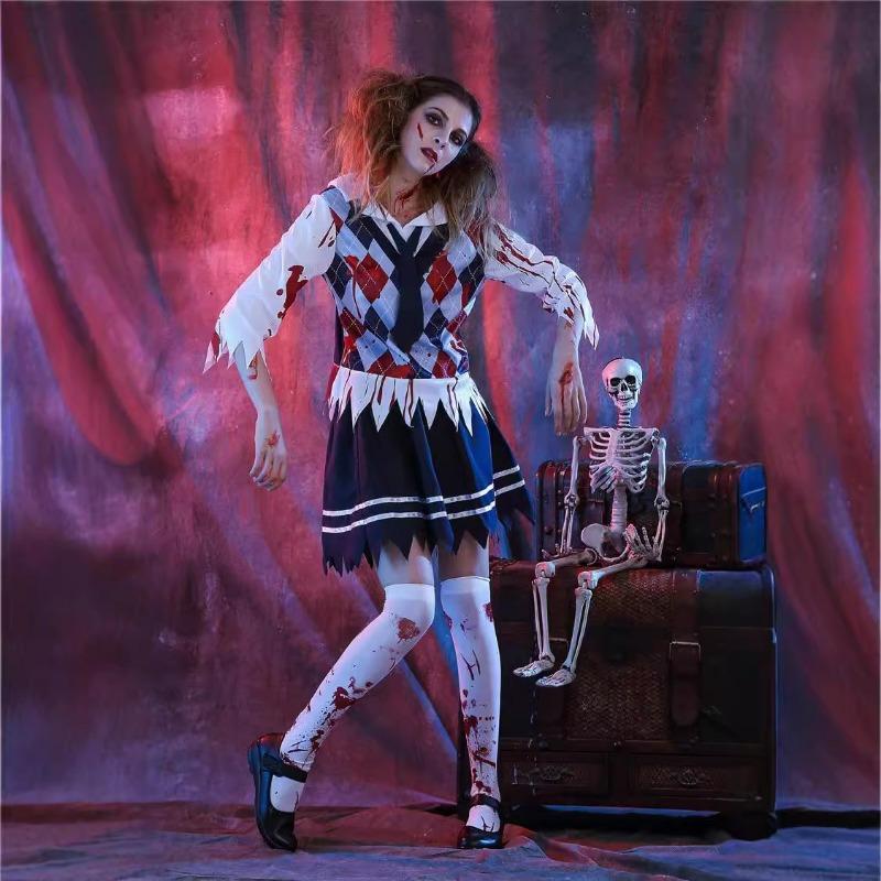 Halloween cosplay blood-stained plaid student witch vampire snake demon game cosplay costume