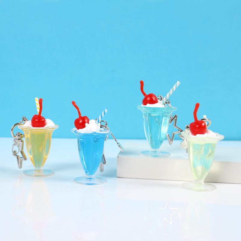 Simulated Ice Cream Cup Keychain with Spoon and Star Charm