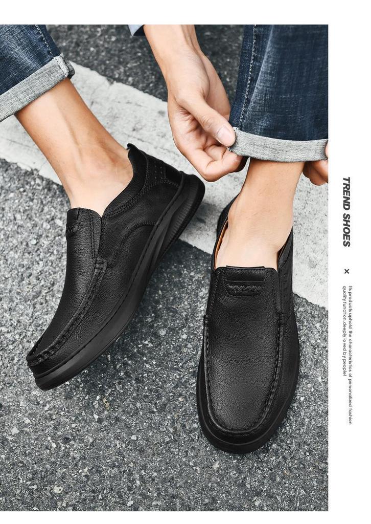 Men's Genuine Leather Slip-On Moccasins - Comfortable Casual Driving Shoes for Spring and Summer.