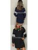 Striped Color Block Drop Shoulder Women's Casual Loose Pullover Dress for Autumn/Winter