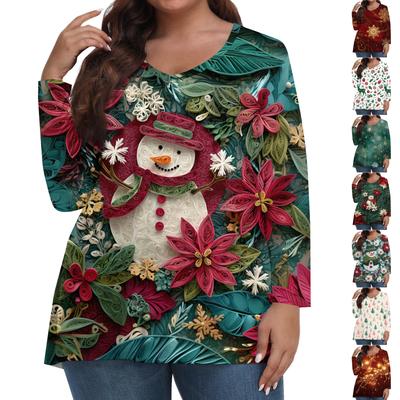 Women's Fashionable Casual Long Sleeved Plus Size  Print Top Plus Size Floral Print Top