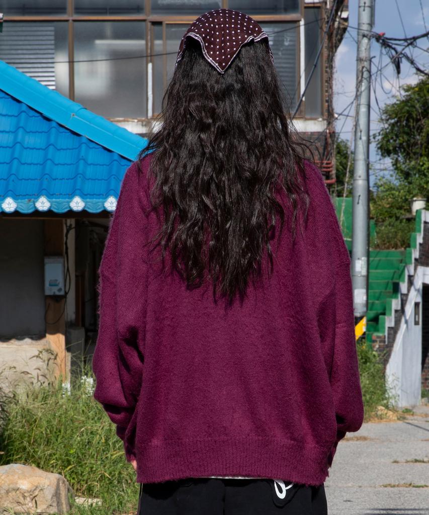 Runaki'Hu' Wxk027 Fluffy Loose Fit Cardigan (Burgundy)