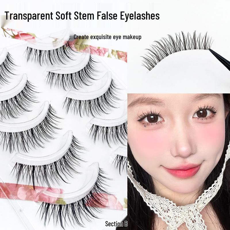 

Five Pairs Transparent Soft Stem Devil Sunflower False Eyelashes for Beginners - Dense, Cross-Pattern, Full Strip
