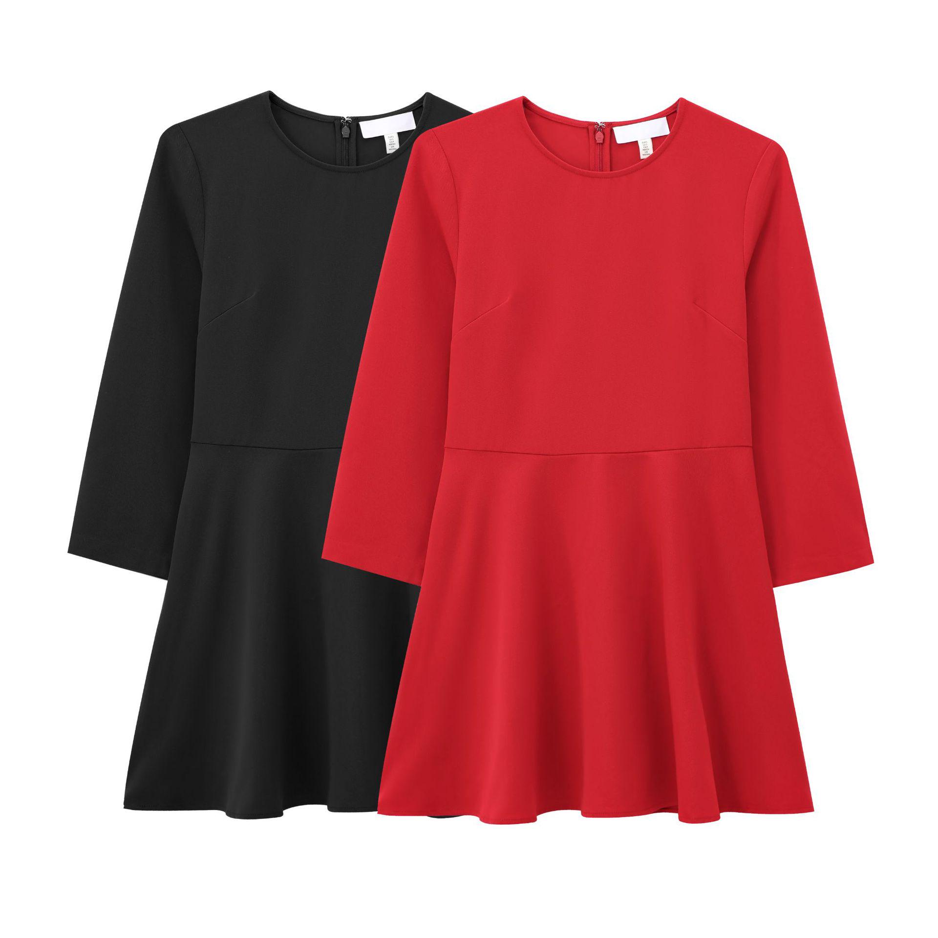 

2025 Spring/Fall Women s European & American Style Flared Skirt Dress with Long Sleeves Medium
