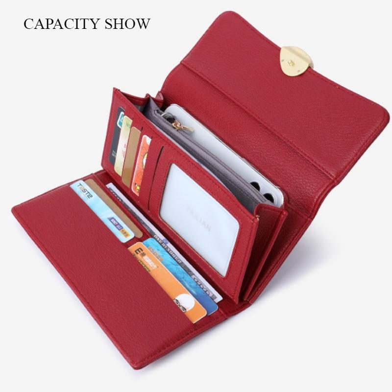 Classic Red Women Wallets PU Leather Trifold Ladies Purse Zipper Hasp Long Female Billfold Wedding Dinner Banquet Clutch Money Bag