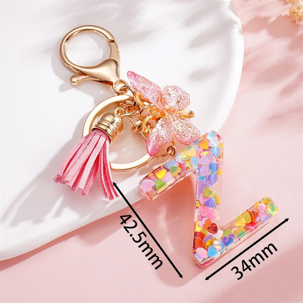 

1pc Alphabet Keychain Cute Butterfly Resin Key Chain Ring Bag Backpack Charm Car Hanging Pendant Women DIY Jewelry Making