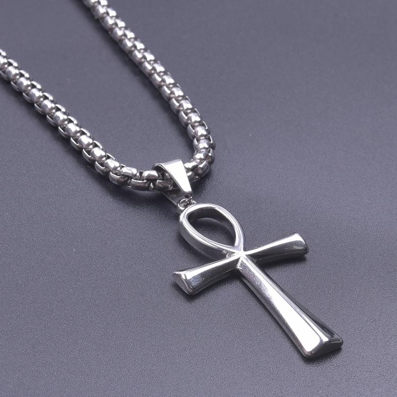 4mm Width Stainless Steel Jewelry Chain Necklaces For Women Men Accessories Ankh Cross Pendant Charm Necklace Statement Fashion