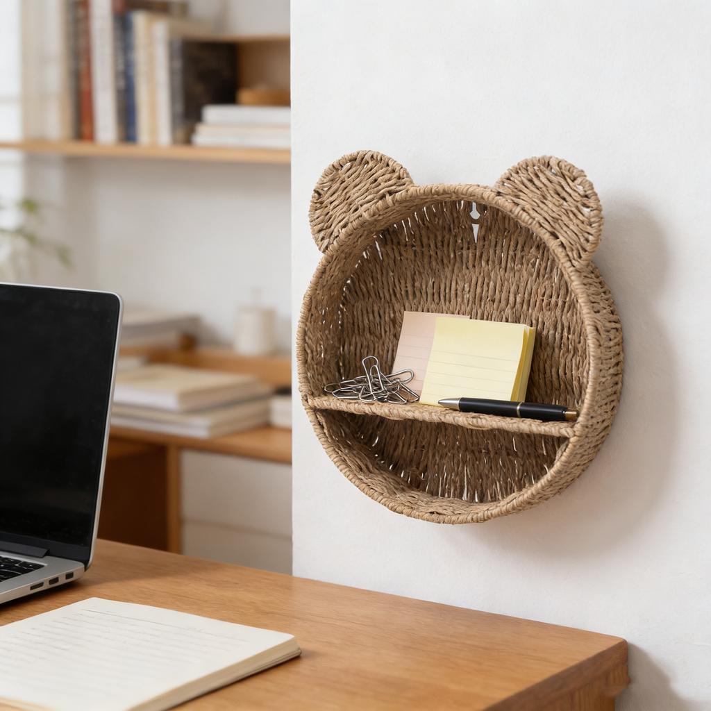 Ear Rattan Woven Storage Rack Round Storage Basket