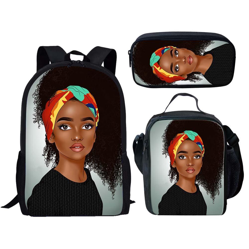 Classic Popular Novelty Cute African girl 3D Print 3pcs/Set pupil School Bags Laptop Daypack Backpack Lunch bag Pencil Case