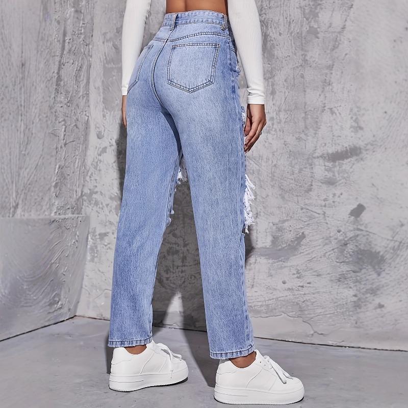 Summer Straight Women's Jeans High-waisted Skinny Ripped Jeans