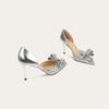 Fashion French Goat Leather Shoes Butterfly Wedding Shoes Women'S Heels Fine Heel Pointed Crystal Wedding Shoes Not Tiring Feet