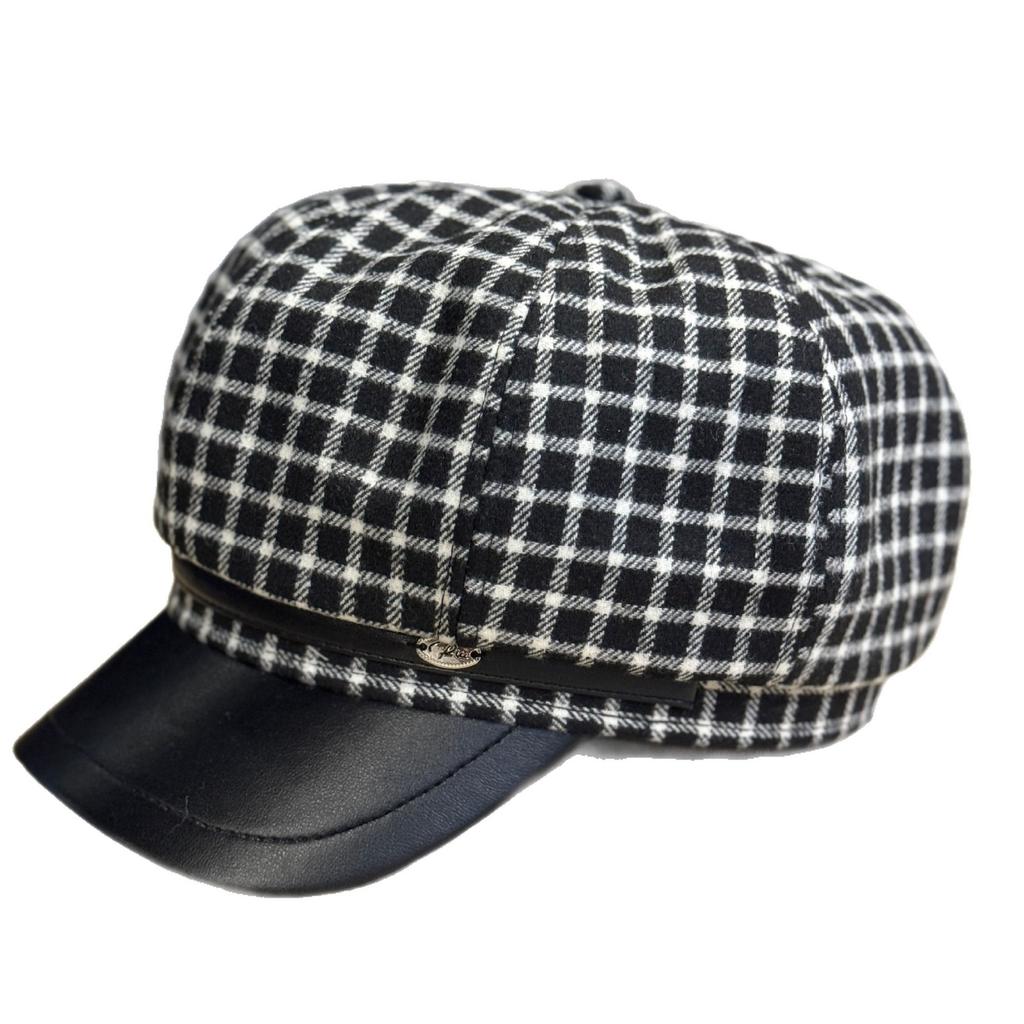 Korean Version of Retro Plaid Octagonal Hat for Women in Spring and Autumn Versatile Casual Face-showing Newsboy Hat Literary Young Painter Hat