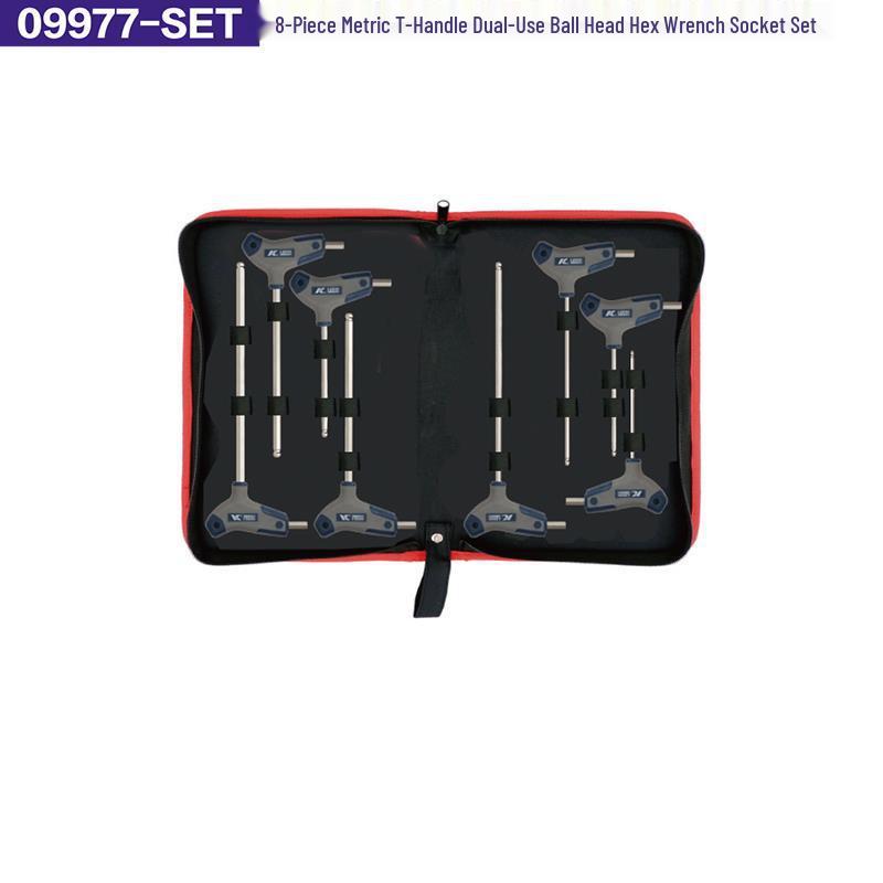 K Brand Germany 8-Piece Metric T-Handle Dual-Use Hex Socket Wrench Set (Models 09977-SET, 09978-SET) 8-piece flat-end set