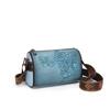 Vintage PU Leather Women Cylinder Crossbody Bag Butterfly Floral Embossed Shoulder Bag Wide Strap Retro Ladies Small Handbag for Daily Shopping