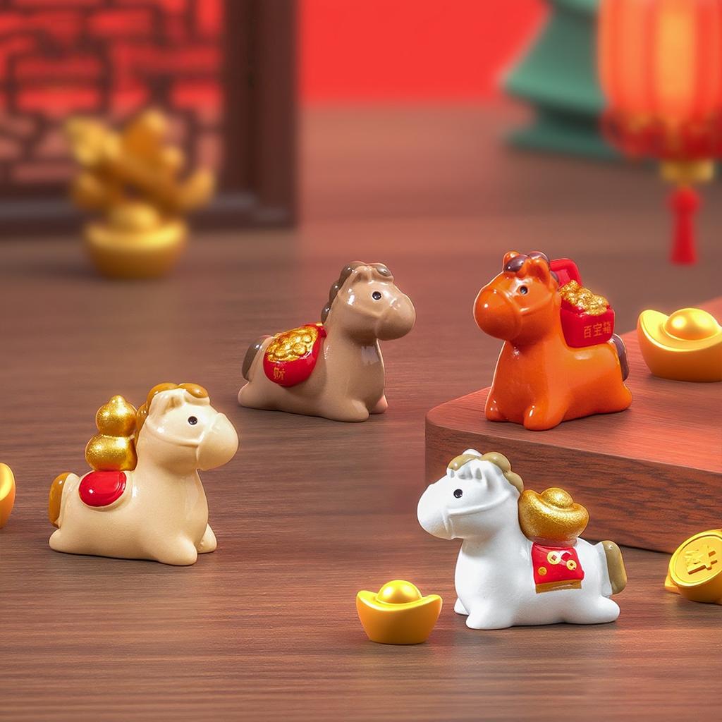 1/4Pcs 2026 Horse Year Miniature Ornaments Zodiac Lucky Pony Cartoon Figurine DIY Car Office Desktop Home Decoration