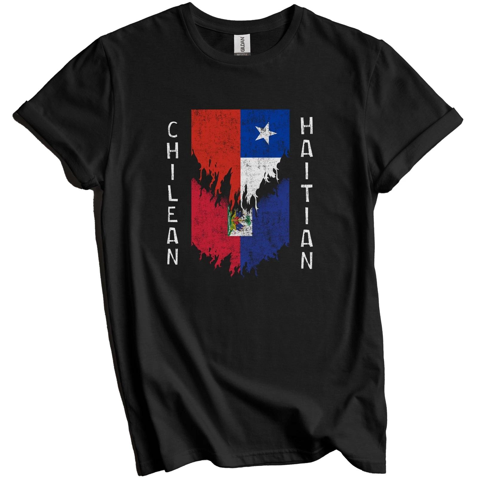 Chilean Haitian Flags Ripped Torn Chile Haiti T-Shirt 2XL