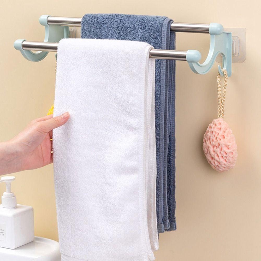 Stainless Steel Towel Rack Punch-free Towel Storage Shelf Double Rod Towel Bar  for Bathroom