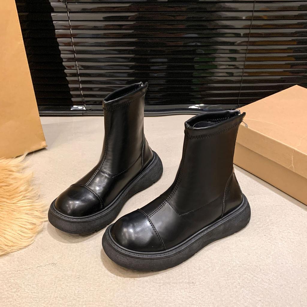 Martin Boots Winter Velvet Women's Short Tube 2025 New Spring and Autumn Single Boots Small Muffin Thick-soled Elastic Thin Boots