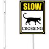 Bidesign (8X12) IN Slow Down Cat Crossing Yard Sign With Stake Warning Slow Lawn Sign Stand For Traffic Rustproof Aluminum For Home Street