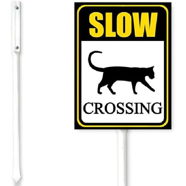 Bidesign (8X12) IN Slow Down Cat Crossing Yard Sign With Stake Warning Slow Lawn Sign Stand For Traffic Rustproof Aluminum For Home Street
