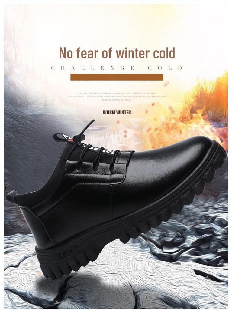 Men's Trendy Plush-Lined Winter Lace-up Snow Boots - Warm, Stylish British Style Leather Shoes