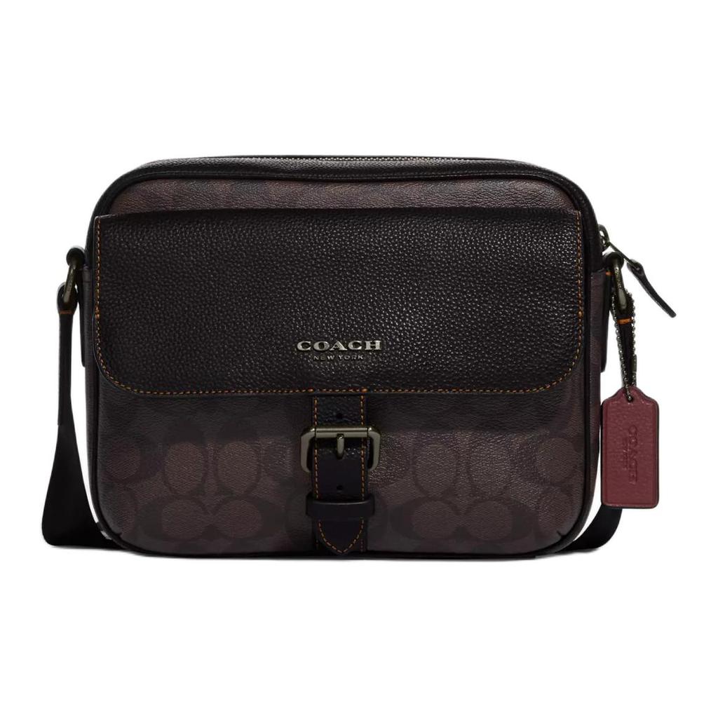 Coach Hudson 23 Logo Zip Closure Leather Crossbody Bag Medium Men Bags Bronze Black CR386-QBAE4