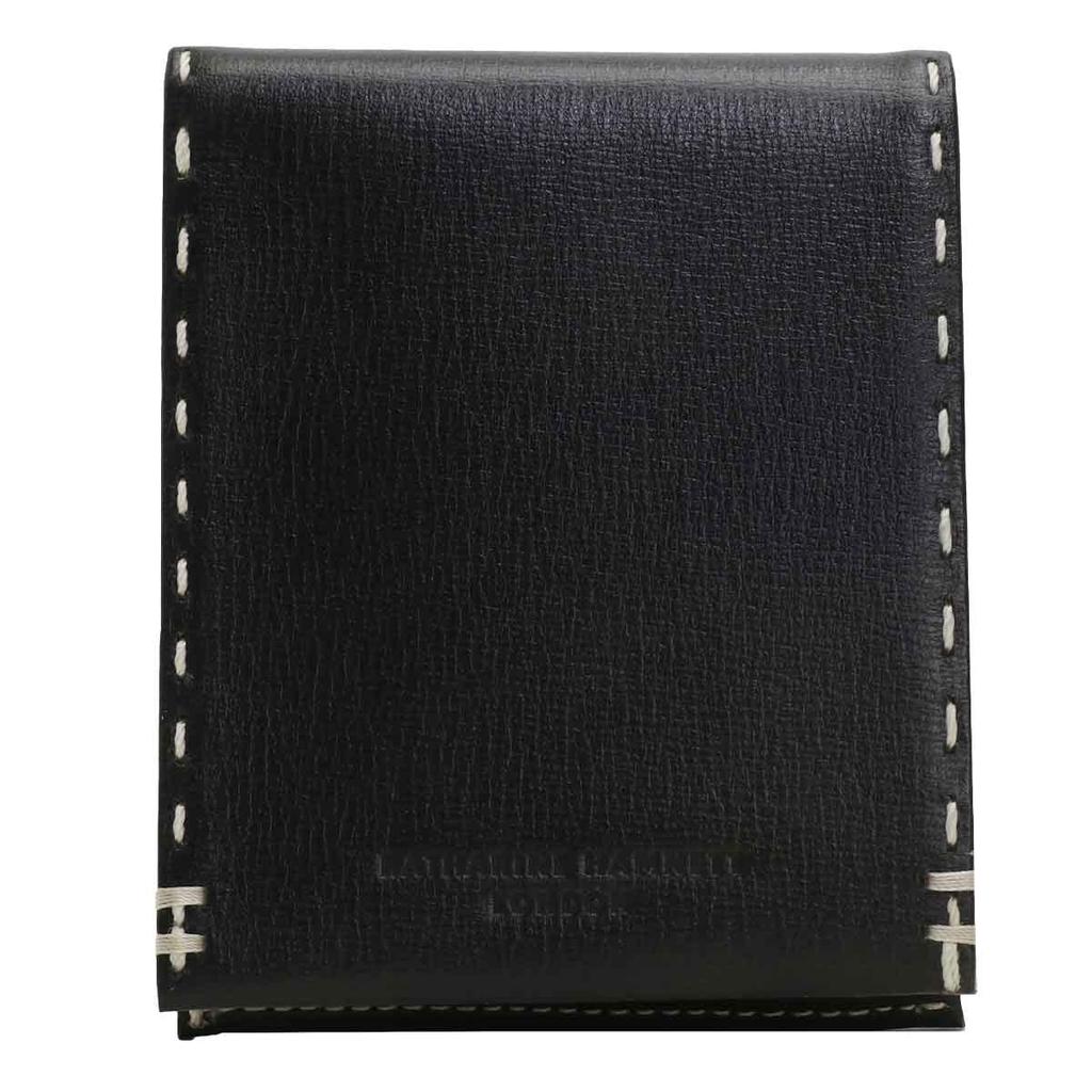 Katharine Hamnett London Color Tailored 2 Bifold Made with Premium Japanese Kip Leather Black Wallet, Antique-Style (Calfskin),