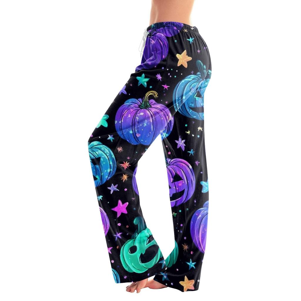 Women's Halloween Printed Drawstring Pajama Pants - Soft Casual Sleep Pants with Spooky Print - Comfortable Wear for Women