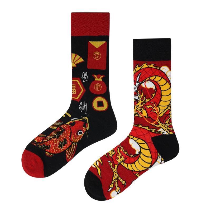 Original Design AB Mandarin Duck Asymmetric Socks Ins Street Cartoon Creative Animal and Plant Fruit Fashion Sports Cotton Socks