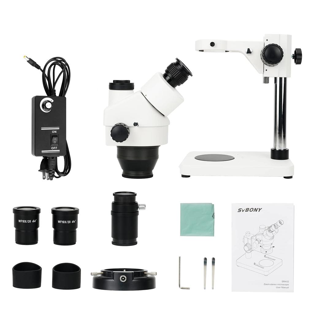 Svbony SM402 Stereo Trinocular Zoom For High Rotating Working Distance With LED Ring Experimental Use Microscope, Type, Inspection, 7x-45x