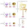 50pcs Boho Cake Topper Purple White Gold Pearl Balls - Wedding Baby Shower Birthday Party Decorations, Grass Cake Decor Happy Bi