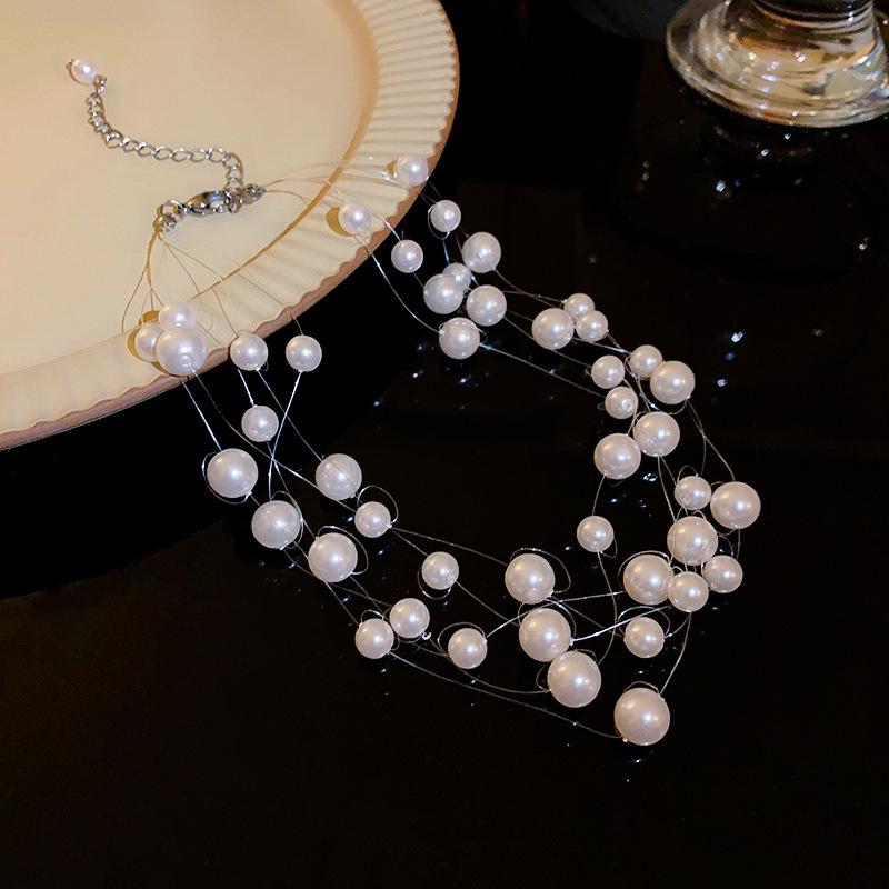 Elegante französische geometrische Zirkon-Perlenkette - Vielseitige High-End-Pulloverkette