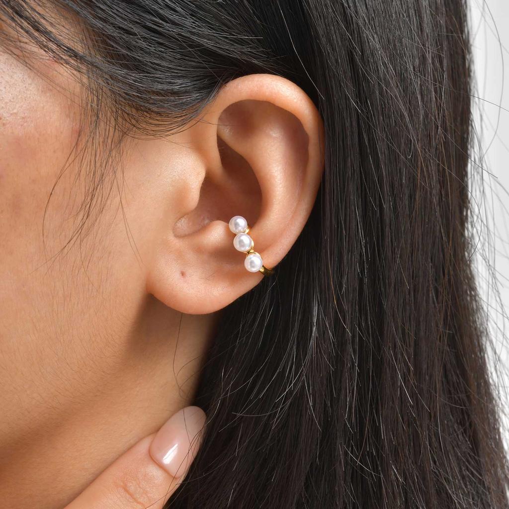 Exquisite Imitation Pearl Non Pierced Ear Bone Clip Earrings for Women, Stainless Steel Gold Plated Ear Cuff, Ear Cartilage Clip