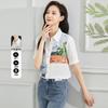 [Shirt] Summer Collar Print Contrasting Color Drape Shirt Temperament Commuting Women's Top