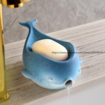 Ceramic Soap Holder Soap Box Draining  Box Starry Sky Whale Bathroom  Box Light Luxury Style Soap Storage Rack