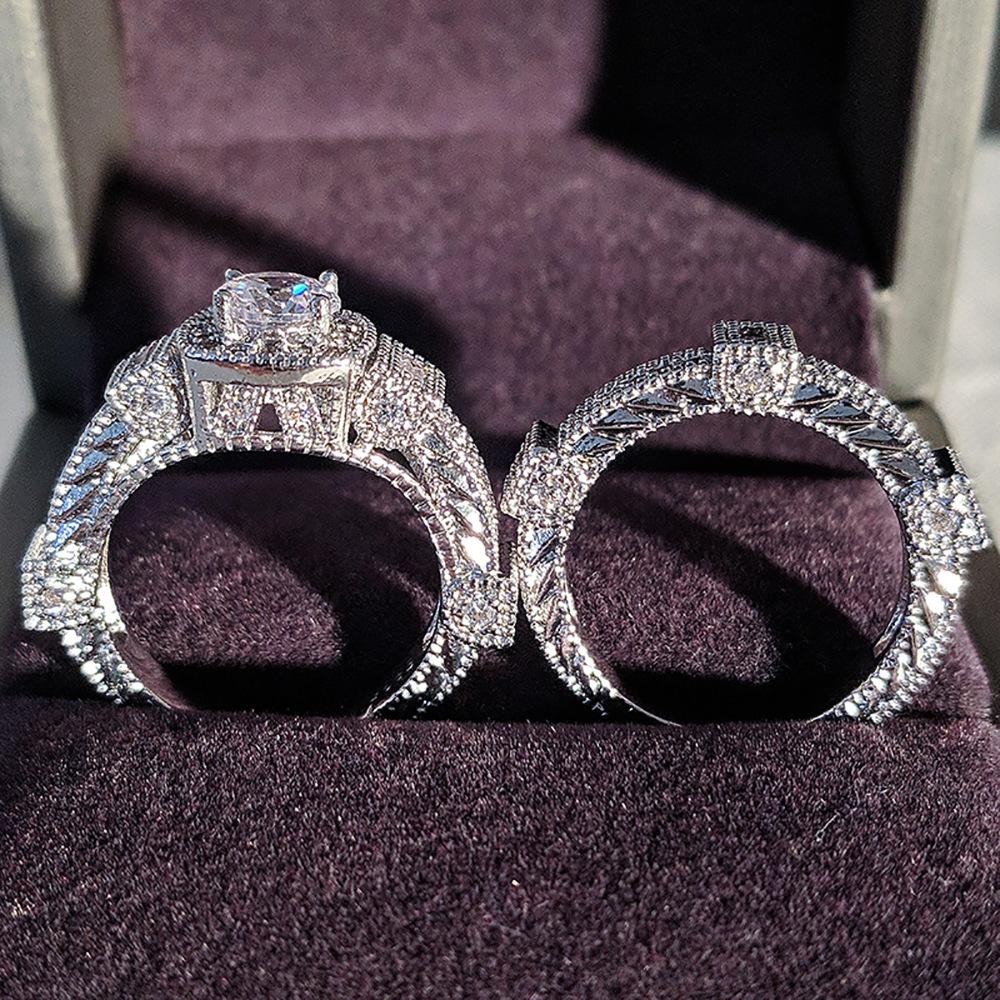 

Европейский и американский роскошный круглый набор женских колец с цирконом и бриллиантом Size 7 белый