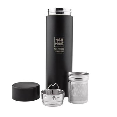 Tea Tonic Thermal Drink Bottle (Double Wall Stainless Steel + Infuser Basket) Black 450ml